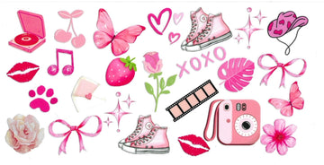 PINK butterflies, bows, strawberry • UV DTF Wrap
