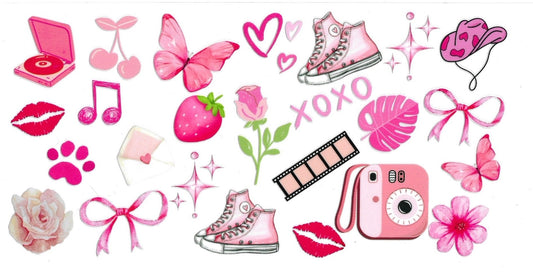PINK butterflies, bows, strawberry • UV DTF Wrap