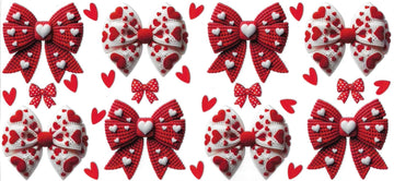 Red & White Bows with hearts • DOUBLE SIDE • UV DTF Wrap