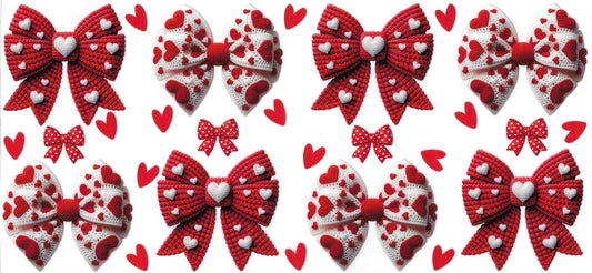 Red & White Bows with hearts • DOUBLE SIDE • UV DTF Wrap