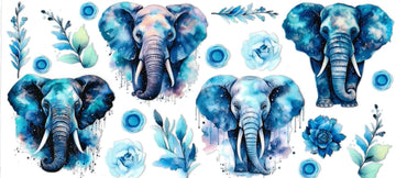 Blue Elephant & Flowers • DOUBLE SIDE UV DTF Wrap