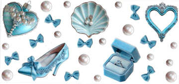 BLUE HEART, RING, PEARL & BOW • DOUBLE SIDE • UV DTF Wrap