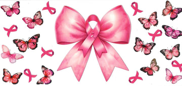 Cancer Pink Ribbons with butterflies • DOUBLE SIDE • UV DTF Wrap