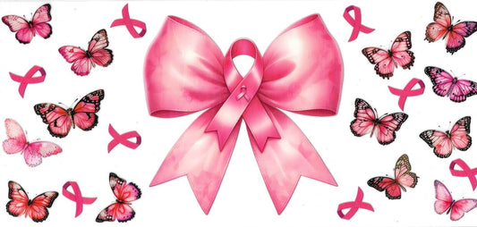 Cancer Pink Ribbons with butterflies • DOUBLE SIDE • UV DTF Wrap