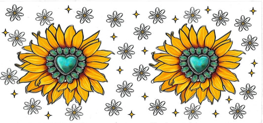 SUNFLOWERS with mini white flowers • UV DTF Wrap
