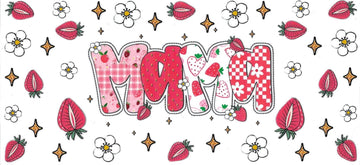 Mama with strawberries and white flowers • DOUBLE SIDED • UV DTF Wrap