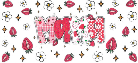 Mama with strawberries and white flowers • DOUBLE SIDED • UV DTF Wrap