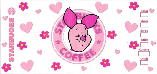 PIG, PINK HEARTS • DOUBLE SIDED • UV DTF Wrap