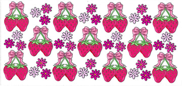 STRAWBERRIES & Mini pink flowers • UV DTF Wrap