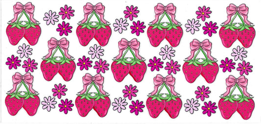 STRAWBERRIES & Mini pink flowers • UV DTF Wrap