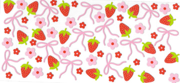 MINI STRAWBERRIES, pink bow & flowers • UV DTF Wrap