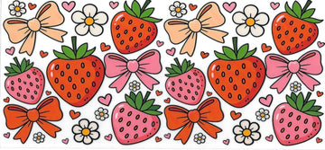 Strawberries, pink Bow & flowers • DOUBLE SIDE • UV DTF Wrap