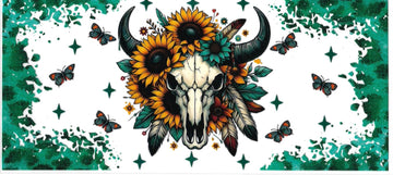 Bull Skull & Sunflower • DOUBLE SIDE UV DTF Wrap