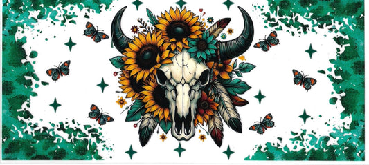 Bull Skull & Sunflower • DOUBLE SIDE UV DTF Wrap