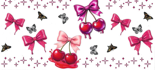 Cherries & Butterflies • DOUBLE SIDED • UV DTF Wrap