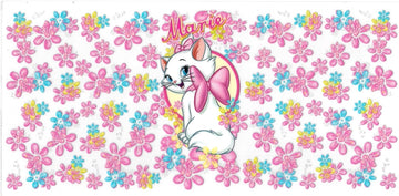 Marie cat with pink & blue flowers • (DOUBLE SIDE) • UV DTF Wrap
