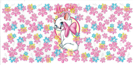 Marie cat with pink & blue flowers • (DOUBLE SIDE) • UV DTF Wrap