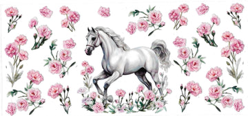 HORSE WHITE with pink flower • UV DTF Wrap