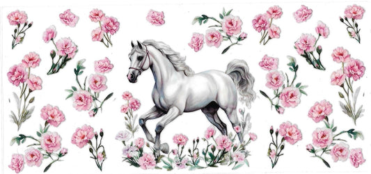 HORSE WHITE with pink flower • UV DTF Wrap