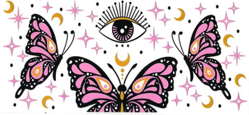 Eye with pink butterfly & stars • (DOUBLE SIDE) • UV DTF Wrap