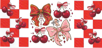 Red Cherries, bow, flowers & checkers (DOUBLE SIDE) • UV DTF Wrap