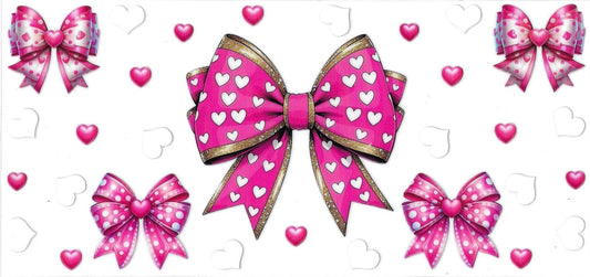 PINK BOWS with white heart • DOUBLE SIDE • UV DTF Wrap