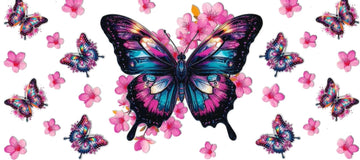 Colorful Butterflies with pink flowers • DOUBLE SIDED • UV DTF Wrap