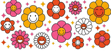 FLOWERS with HAPPY FACE • UV DTF Wrap