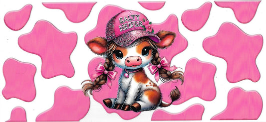 SALTY HEIFER PINK COW • (DOUBLE SIDED) • UV DTF Wrap