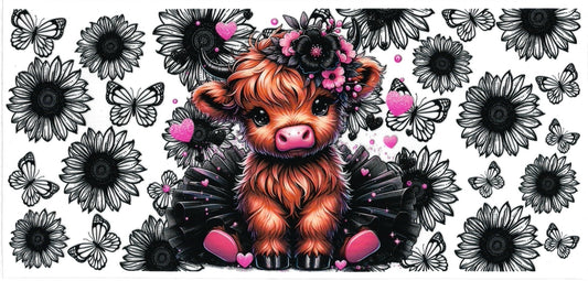 Cow with black flowers • (DOUBLE SIDE) • UV DTF Wrap