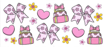 PINK BOOKS, HEARTS, BOW, DAISIES • UV DTF WRAP