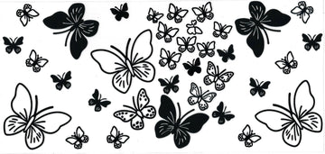 Blue butterflies black & clear • DOUBLE SIDE UV DTF Wrap