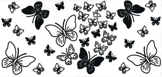 Blue butterflies black & clear • DOUBLE SIDE UV DTF Wrap