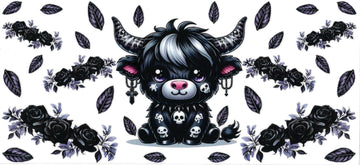 COW BLACK WITH ROSES • DOUBLE SIDED • UV DTF Wrap