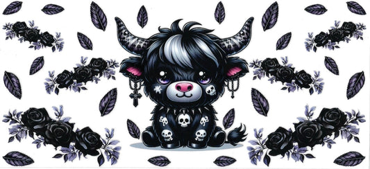 COW BLACK WITH ROSES • DOUBLE SIDED • UV DTF Wrap