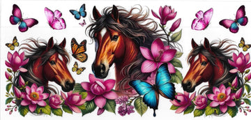 BROWN HORSE with flowers • UV DTF Wrap