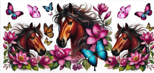 BROWN HORSE with flowers • UV DTF Wrap
