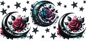 Moon, Stars & Roses • DOUBLE SIDE • UV DTF Wrap