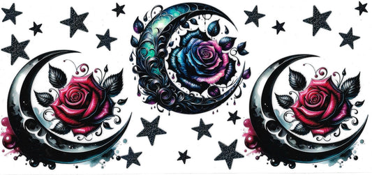 Moon, Stars & Roses • DOUBLE SIDE • UV DTF Wrap