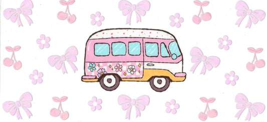 Van pink, cherries, flowers & bows • DOUBLE SIDE • UV DTF Wrap