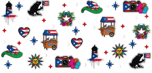 Puerto Rico Flag, frog, piragua • DOUBLE SIDE UV DTF Wrap