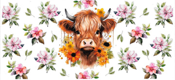 Cow with pink flowers, sunflowers • (DOUBLE SIDE) • UV DTF Wrap