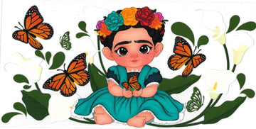 Frida with butterflies & flowers • (DOUBLE SIDE) • UV DTF Wrap