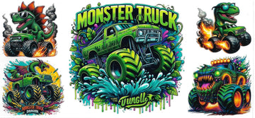 Monster Truck Green with dinosaurs (DOUBLE SIDE) • UV DTF Wrap