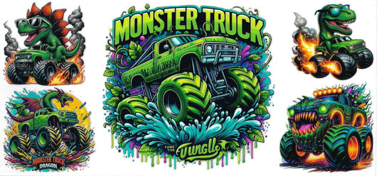 Monster Truck Green with dinosaurs (DOUBLE SIDE) • UV DTF Wrap