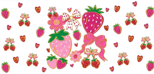 Strawberries with pink bow • DOUBLE SIDED • UV DTF Wrap