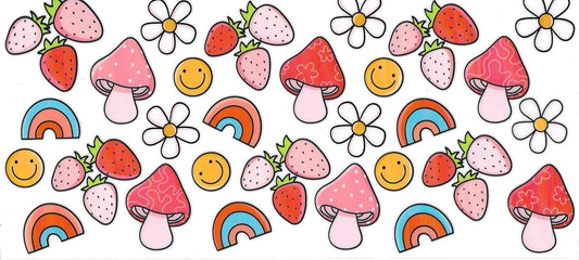 MUSHROOMS, HAPPY FACE, STRAWBERRIES • DOUBLE SIDE UV DTF Wrap