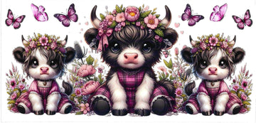 BABY COWS pink flowers • UV DTF Wrap