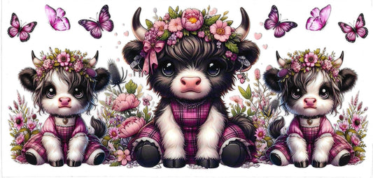BABY COWS pink flowers • UV DTF Wrap