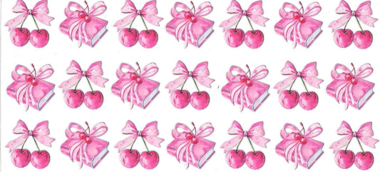 Pink Books, cherries & bow • DOUBLE SIDE • UV DTF Wrap